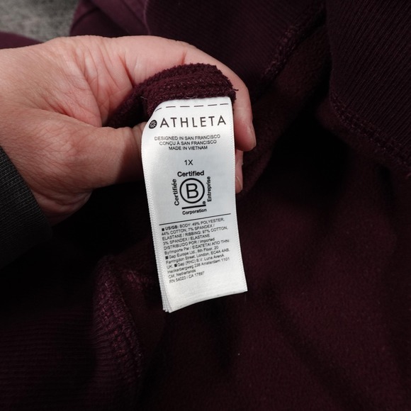 Athleta Hoodie Womens 1X Purple Full Zip Fleece High Neck Thumbholes Pockets - Picture 10 of 11